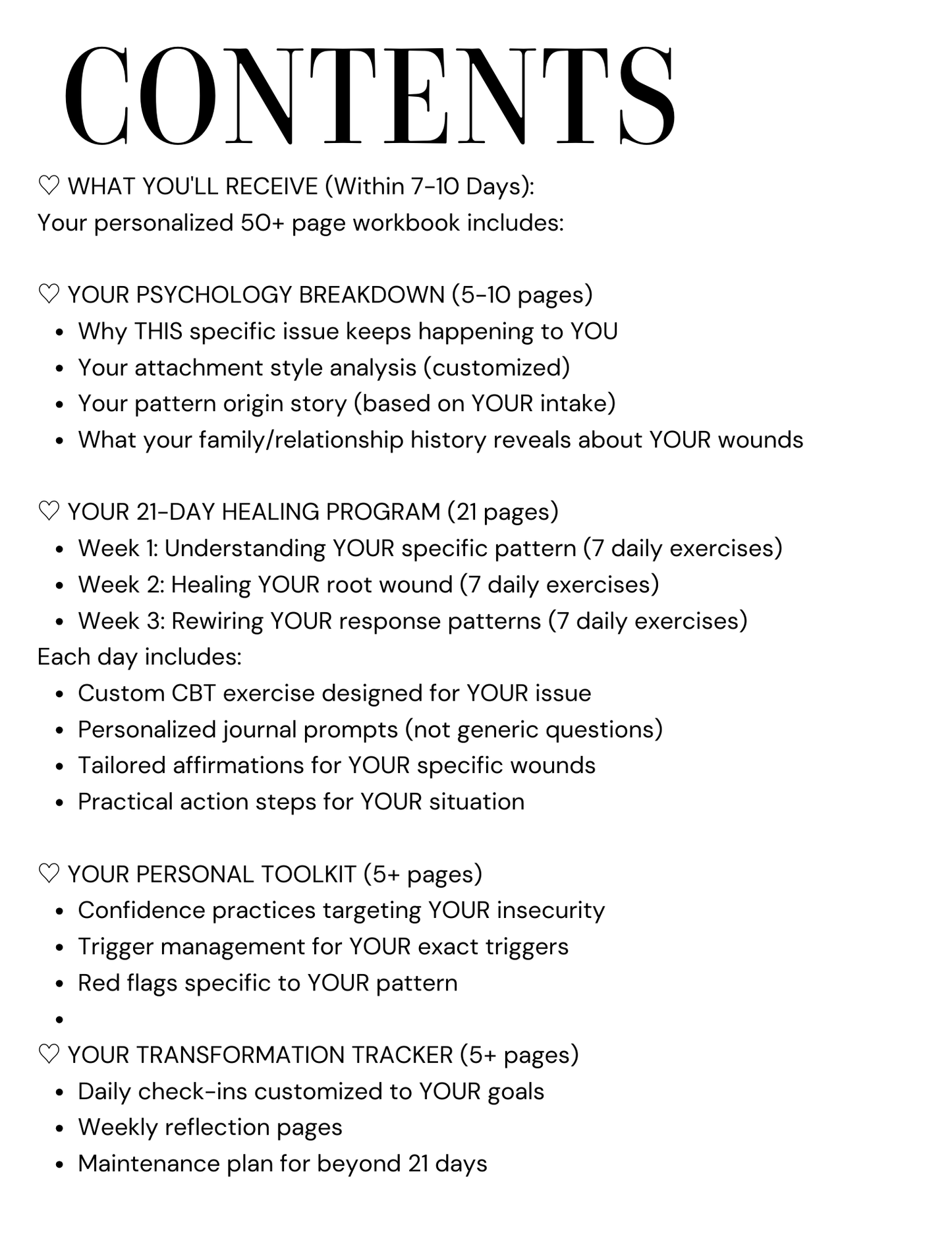 YOUR OWN HEALING, GLOWING STORY" - A Personalized 50+ Page Psychology Workbook Created for YOUR Specific Issue