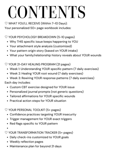 YOUR OWN HEALING, GLOWING STORY" - A Personalized 50+ Page Psychology Workbook Created for YOUR Specific Issue
